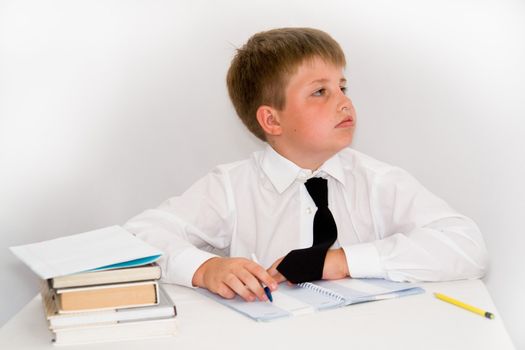 a young boy studying his homework