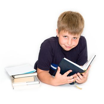 a young boy studying his homework