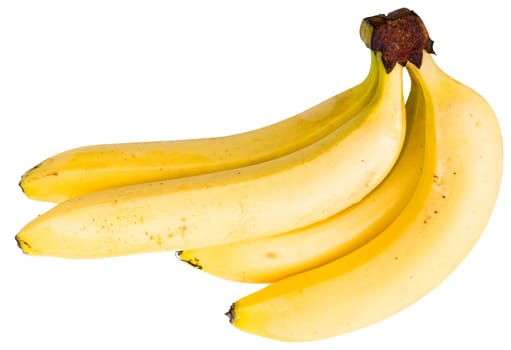 Four ripe bananas on a white background