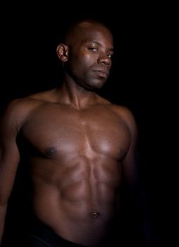 African american body builder looking sad.