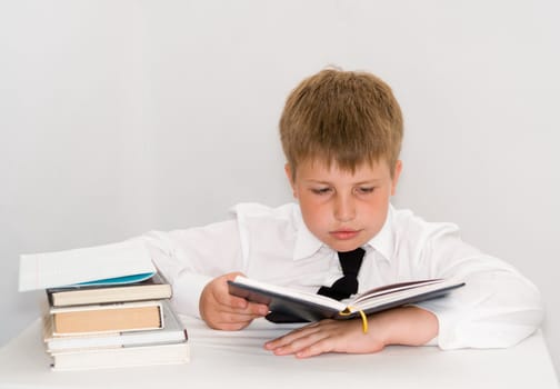 a young boy studying his homework