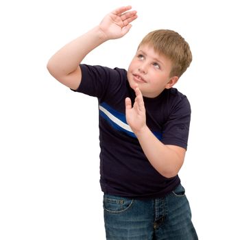 The scared child on a white background