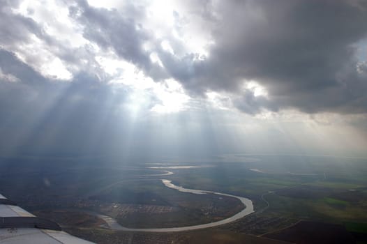  view through the window of airplane                                