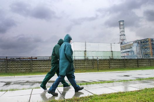 people walking near the Chornobyl Nuclear Power Plant 1                               