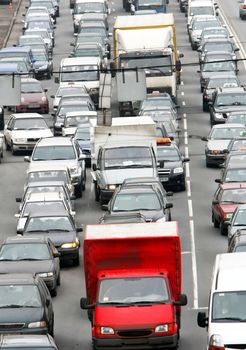 Morning traffic jam on a road in Kiev