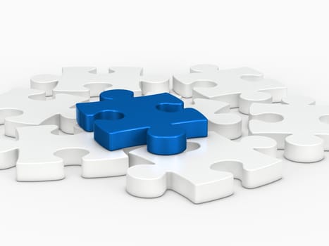 3d blue puzzle piece on white puzzle