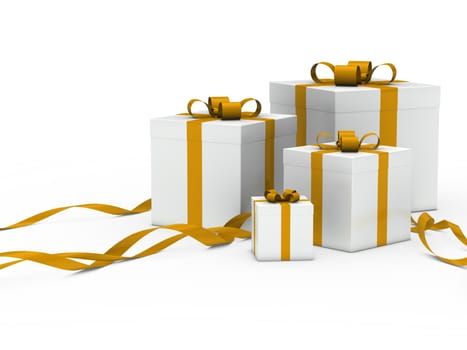 3d gift box white with gold ribbon