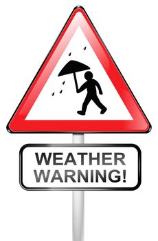 Illustrated red triangular hazard warning sign depicting rainy weather. White background