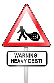 Illustrated red triangular hazard warning sign depicting a debt concept. White background