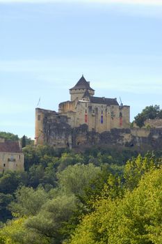 Castelnaud, the village and its castle. French village in the Perigord region where the war took place 100 years