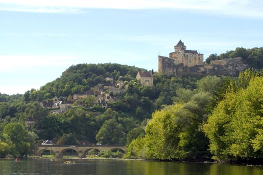 Castelnaud, the village and its castle. French village in the Perigord region where the war took place 100 years