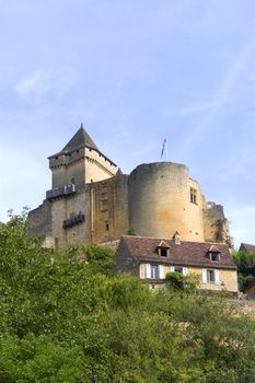 Castelnaud, the village and its castle. French village in the Perigord region where the war took place 100 years