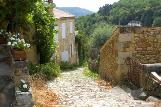 Castelnaud, the village and its castle. French village in the Perigord region where the war took place 100 years