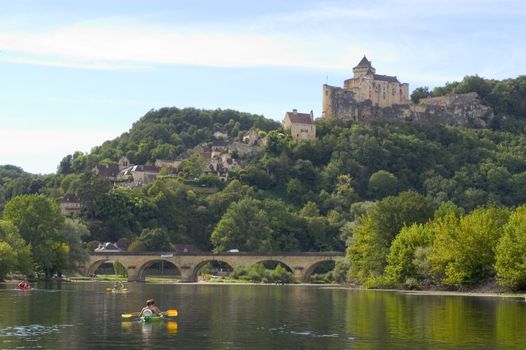 Castelnaud, the village and its castle. French village in the Perigord region where the war took place 100 years