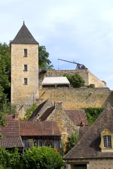 Castelnaud, the village and its castle. French village in the Perigord region where the war took place 100 years