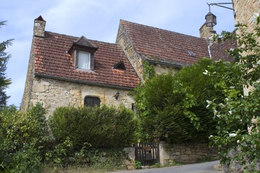 Castelnaud, the village and its castle. French village in the Perigord region where the war took place 100 years