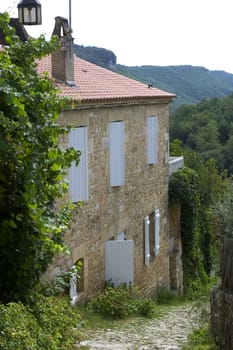 Castelnaud, the village and its castle. French village in the Perigord region where the war took place 100 years