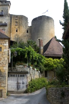 Castelnaud, the village and its castle. French village in the Perigord region where the war took place 100 years