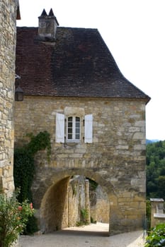 Castelnaud, the village and its castle. French village in the Perigord region where the war took place 100 years