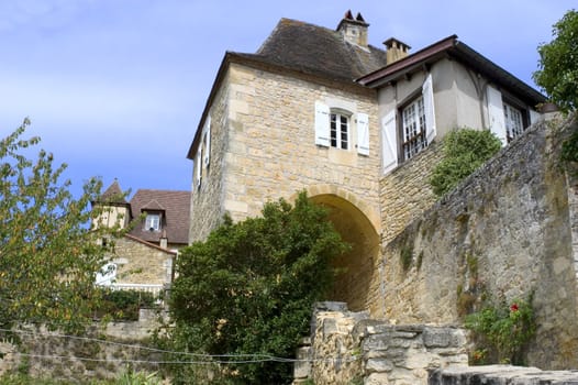 Castelnaud, the village and its castle. French village in the Perigord region where the war took place 100 years