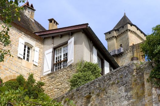 Castelnaud, the village and its castle. French village in the Perigord region where the war took place 100 years