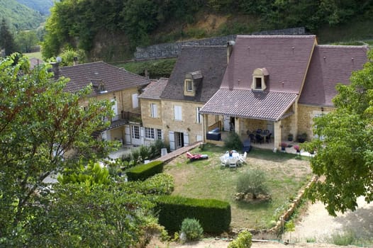 Castelnaud, the village and its castle. French village in the Perigord region where the war took place 100 years