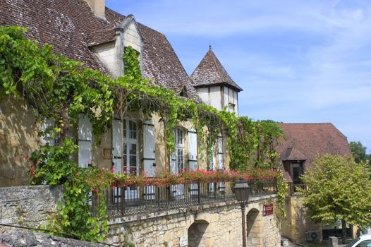 Castelnaud, the village and its castle. French village in the Perigord region where the war took place 100 years