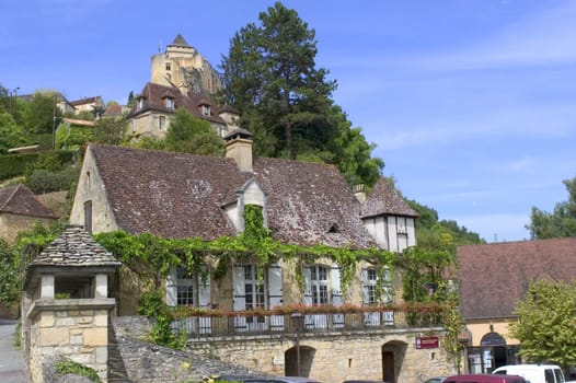 Castelnaud, the village and its castle. French village in the Perigord region where the war took place 100 years