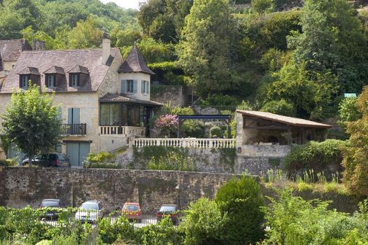 Castelnaud, the village and its castle. French village in the Perigord region where the war took place 100 years