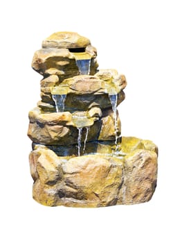 small ornamental waterfall of stones isolated on white background