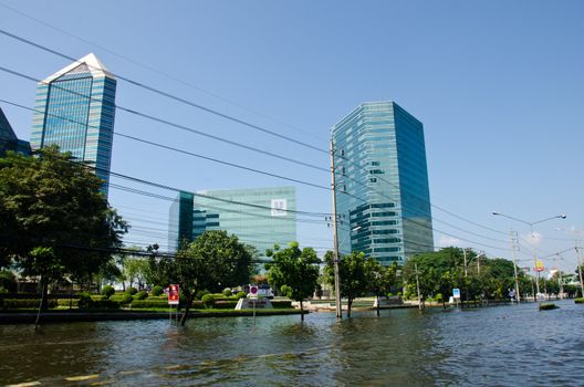 BANGKOK THAILAND – NOVEMBER 13: Scenes The Siam Commercial Bank, Limited  in Bangkok during its worst flooding in decades is a major disaster on November 13, 2011  in Bangkok, Thailand.