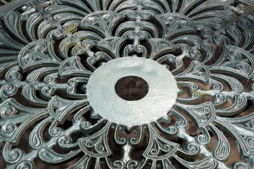the pattern of an old metal garden table top