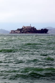 The island Alcatraz with the prison in the San Francisco bay.