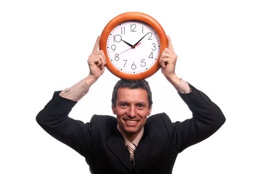 businessman with clock over white background
