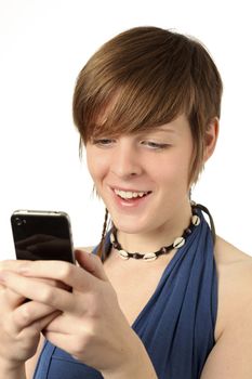 young woman looking at a message on a smart phone