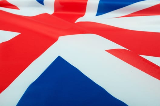 Closeup of Glossy Flag of Great Britain - UK Flag Drapery