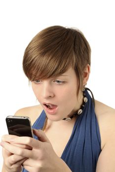 young woman looking at a message on a smart phone