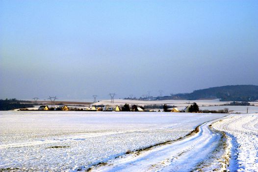 Landscape of countryside in winter. Landscape located in France in the Paris region, Ile de France.