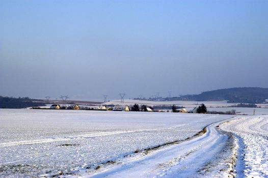 Landscape of countryside in winter. Landscape located in France in the Paris region, Ile de France.