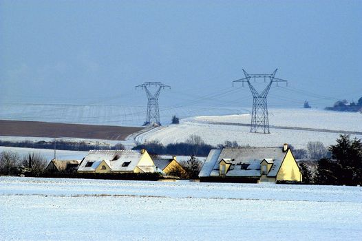 Landscape of French countryside in winter