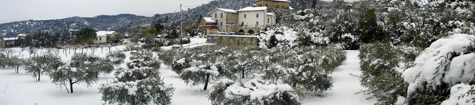 Landscape of Gard under snow. Gard is a department of the South-east of France located in the Cevennes.