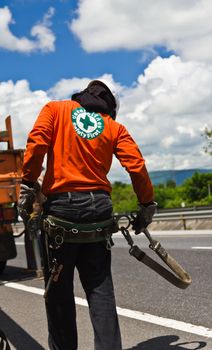 Electician worker use safety belt for safety