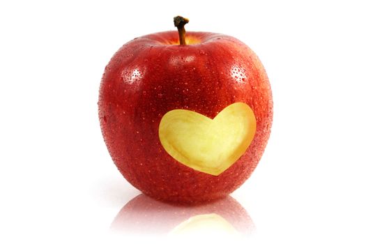 fresh red apple with heart shape