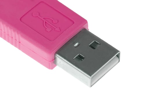 Pink Computer USB 2.0 cable on an Isolated Background.