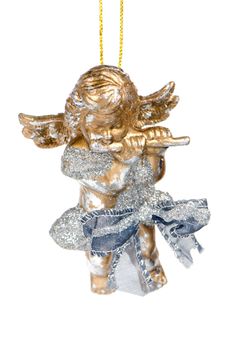 Figure of an angel-cupid gold color isolated on a white background.