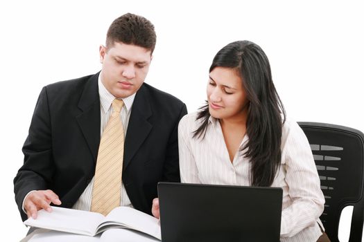 confident boss with secretary planning their work