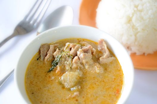 delicious thai food , green curry with pork 