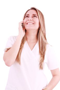 Medical professional talking on her mobile phone