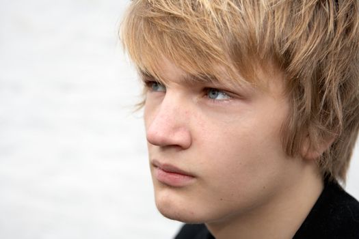Portrait of teenage boy contemplating, close-up