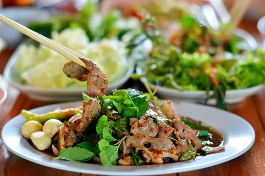 spicy sliced liver salad, is a Northeastern food of Thailand